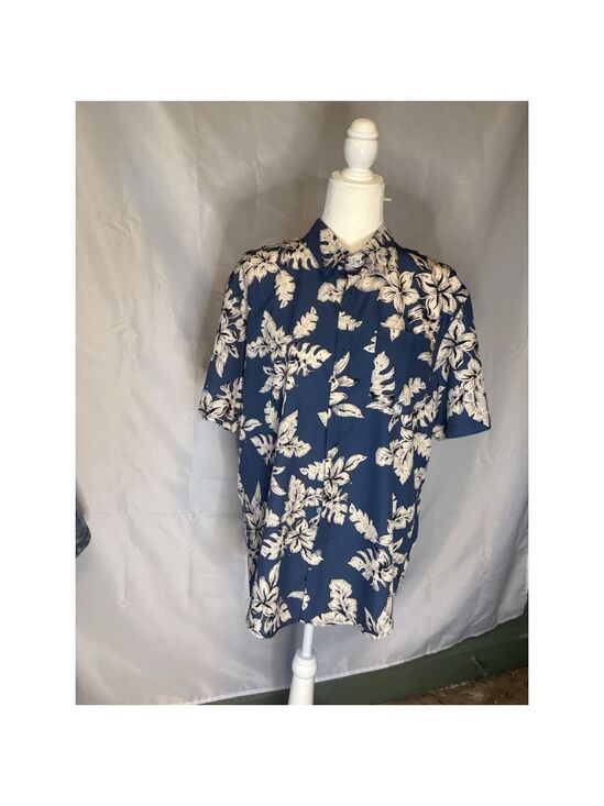 SheIn Other - SHEIN Men’s Tropical Hawaiian Shirt Blue White Floral Palm Leaf Short Sleeve L